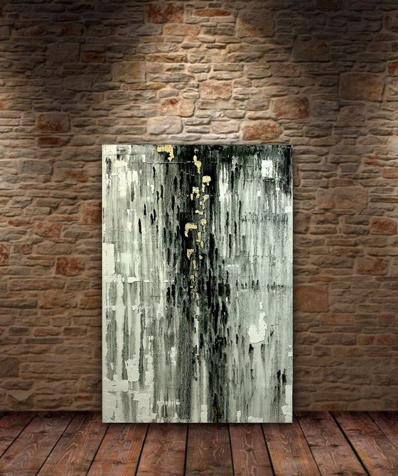 Blind rain. Gray with white gold. 122 x 82 cm. - 48 X 32 inches.