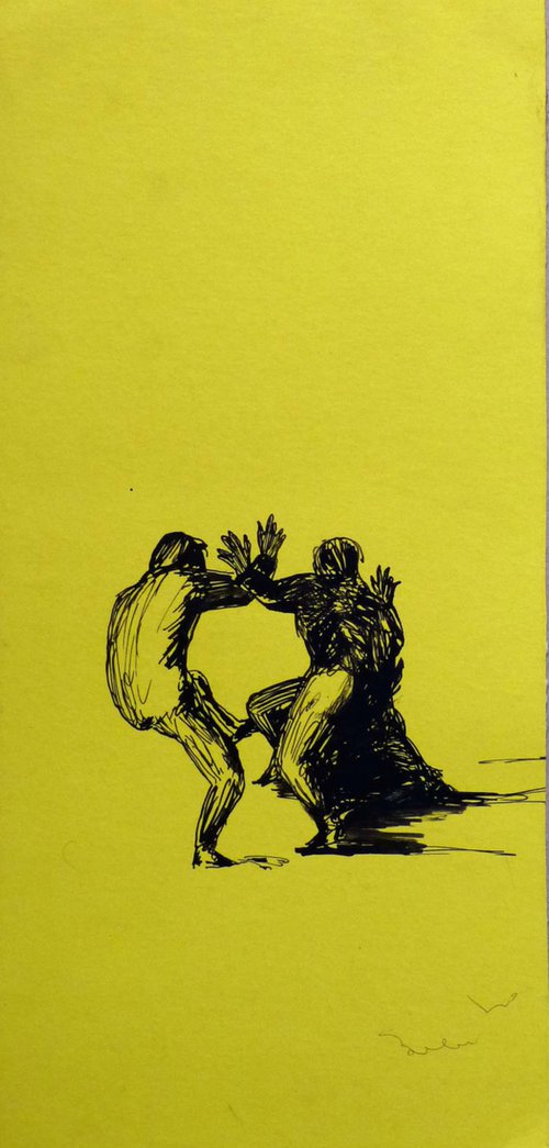 Sketch on yellow paper, 16x34 cm ES4 by Frederic Belaubre