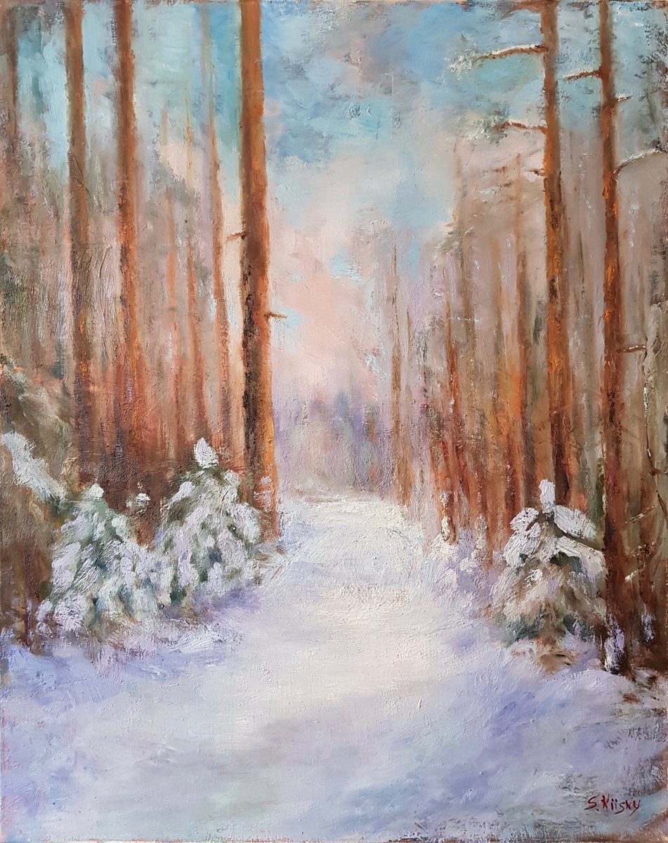 Impressionistic Landscape Oil Painting By Svetlana Grishkovec-Kiisky, 24 X 30", Winter In The Forest, Original Artwork