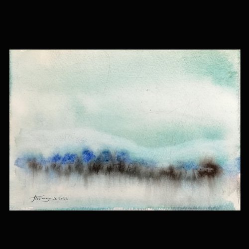 Small Landscapes, Watercolor and ink on paper by Jamaleddin Toomajnia