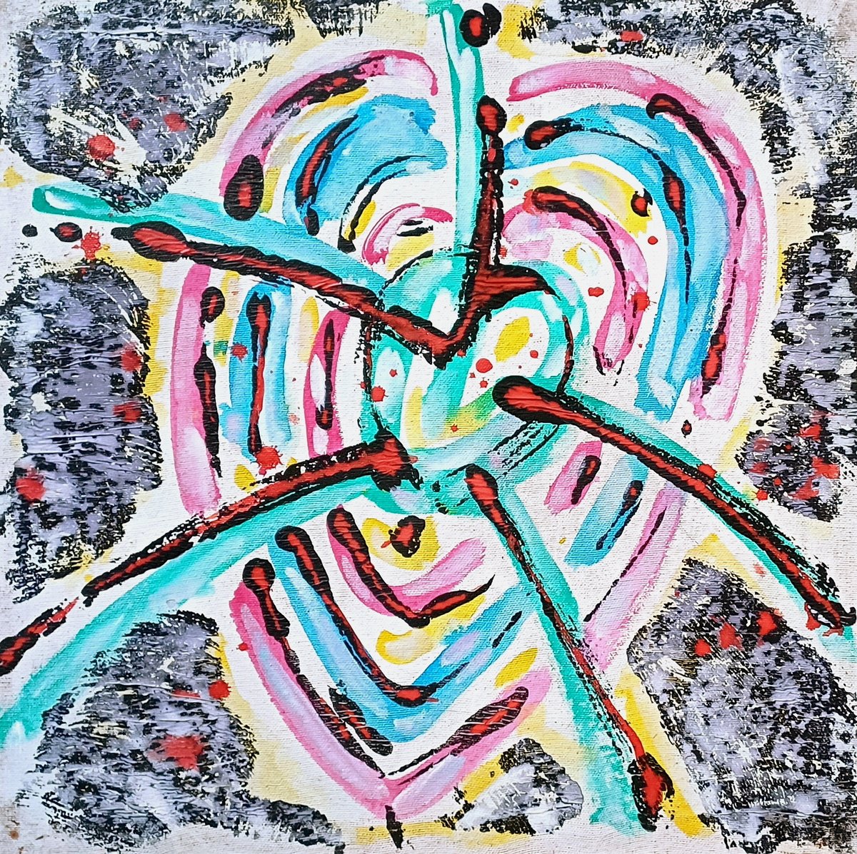 Abstract Acrylic Painting By Stanislav Bojankov, 16 X 16", Heart-X, Original Artwork
