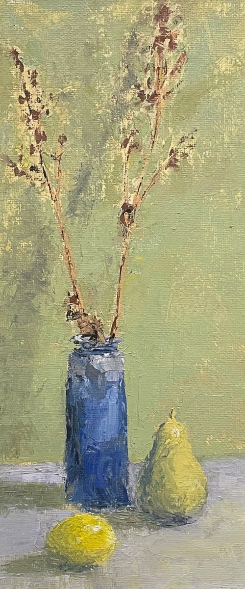 Still life with lemon and pear by John Fleck