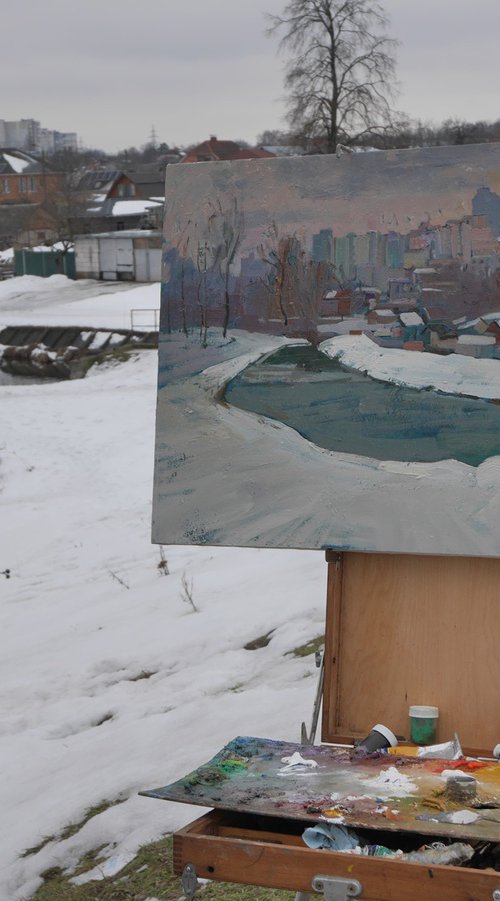 Winter panorama of Chernihiv with Stryzhen River by Victor Onyshchenko