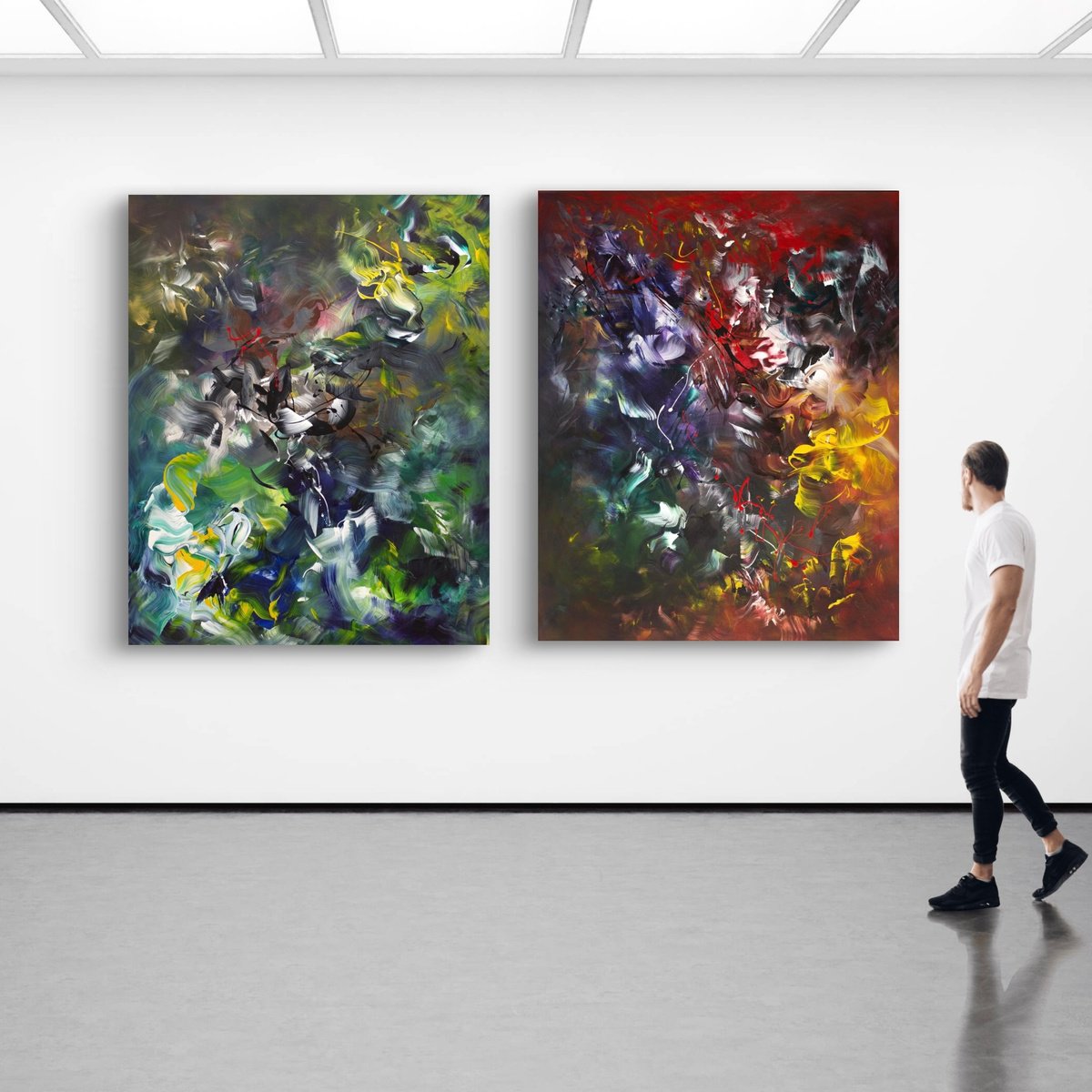 Abstract Acrylic Painting By Paresh Nrshinga Frsa, 88 X 55", Summer Forest I And Ii, Original Artwork
