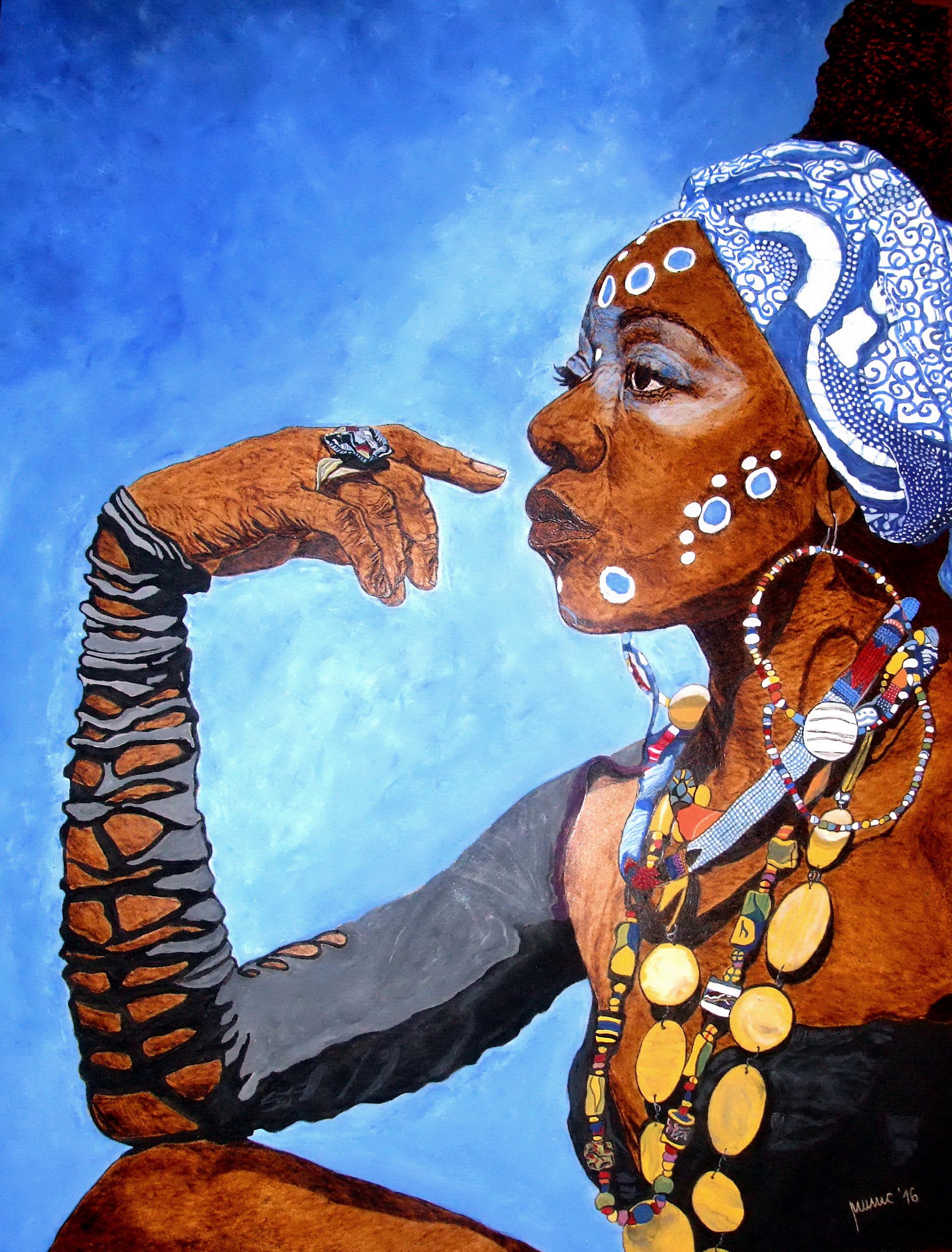 Expressive Portrait Painting By Milis Pyrography, 24 X 31", Sensual Spirituality, Original Artwork