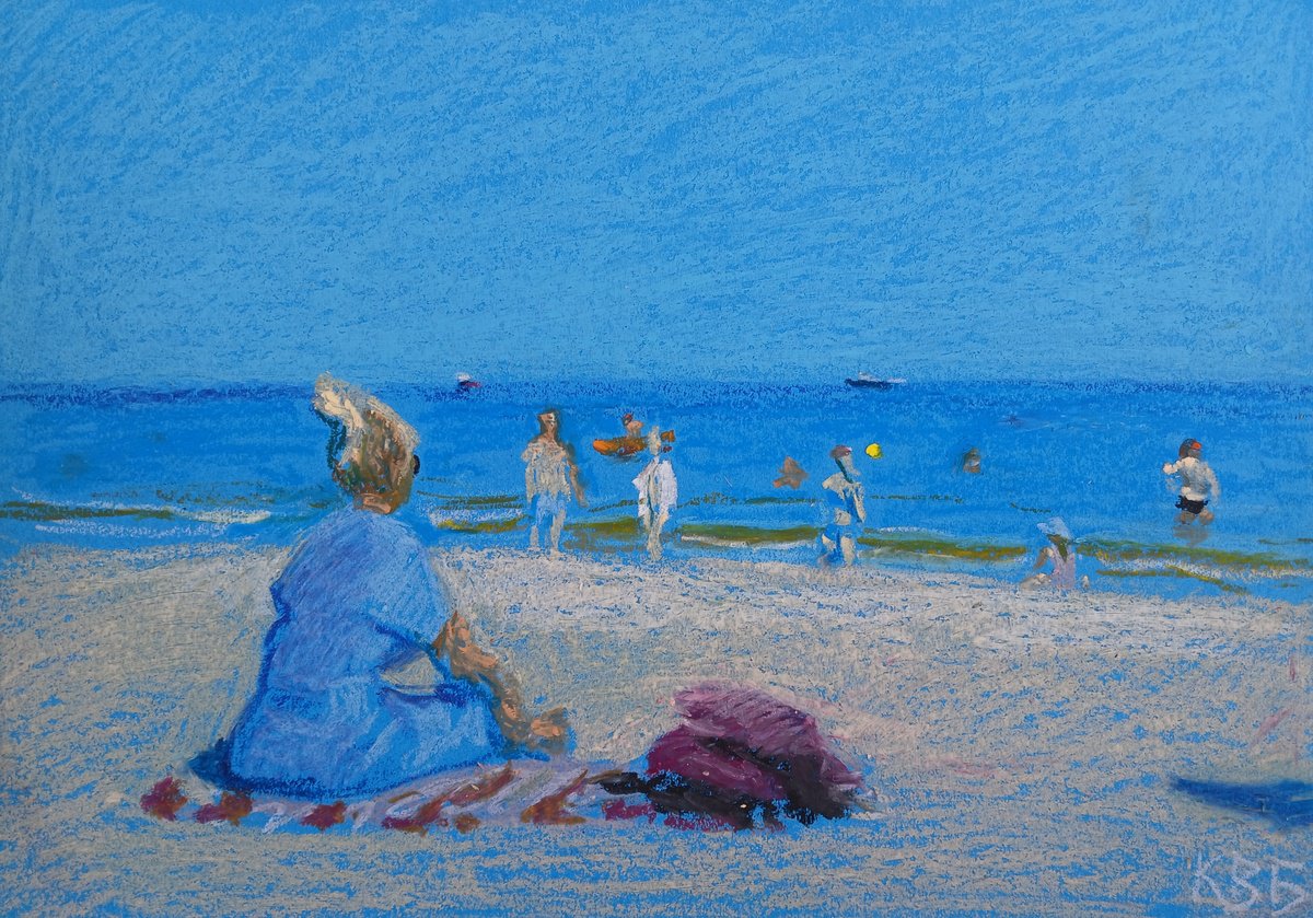 Impressionistic Landscape Pastel Drawing By Vasyl Koval, 16 X 12", Baltic Beach, Original Artwork