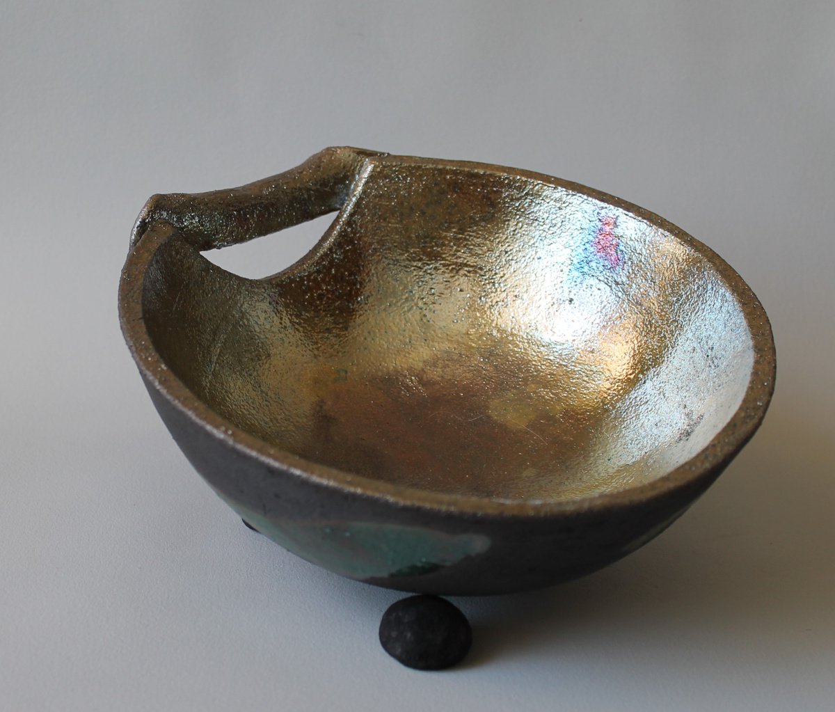 Raku Bowl with handle. by Monique Robben- Andy Sheppard