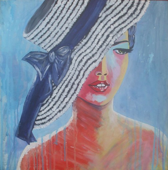 Woman With the hat blue ribbon