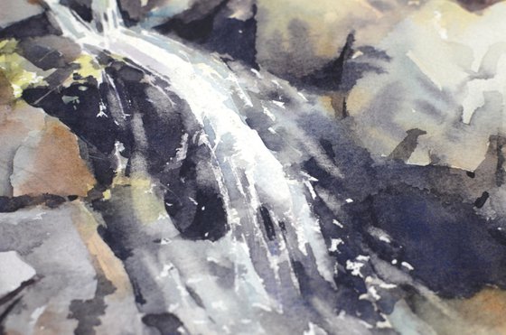 Caledonia waterfall, Watercolor nature of Cyprus