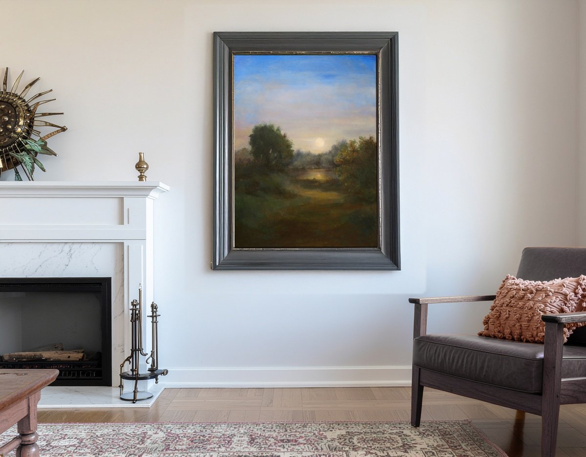 Landscape Oil Painting By Dena Adams, 30 X 40, Moonrise, Original Artwork