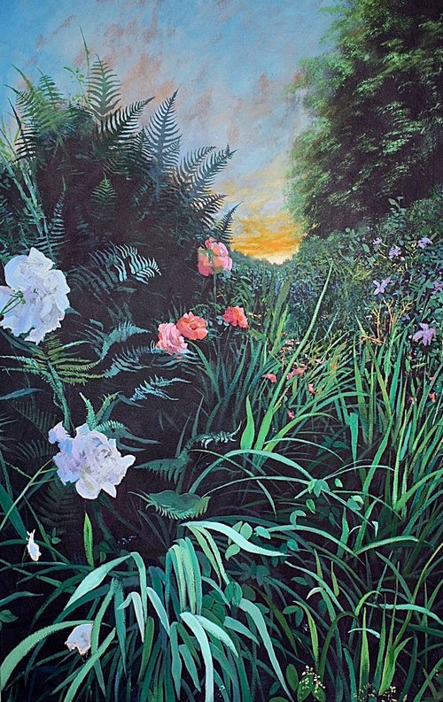 In The Night Garden 3 (Flowers, Landscape Large Painting). by Simon Jones