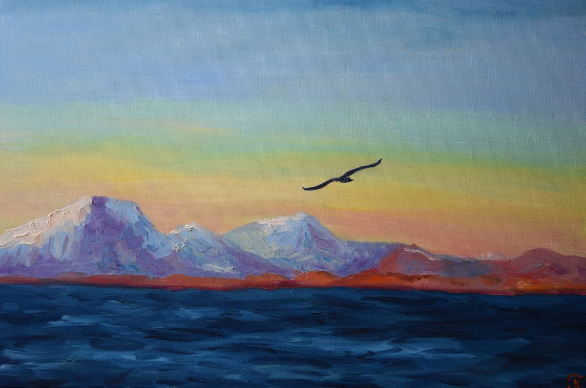 Iceland sea oil painting on canvas by Kate Grishakova