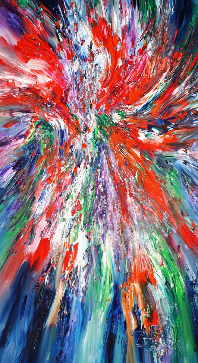 Abstract Acrylic Painting By Peter Nottrott, 33 X 61", Life Energy L 1, Original Artwork