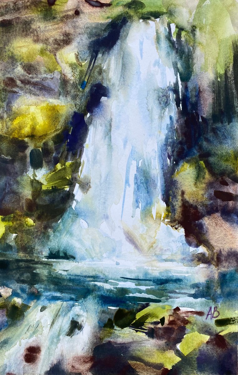 Waterfall - watercolor sketch by Anna Boginskaia