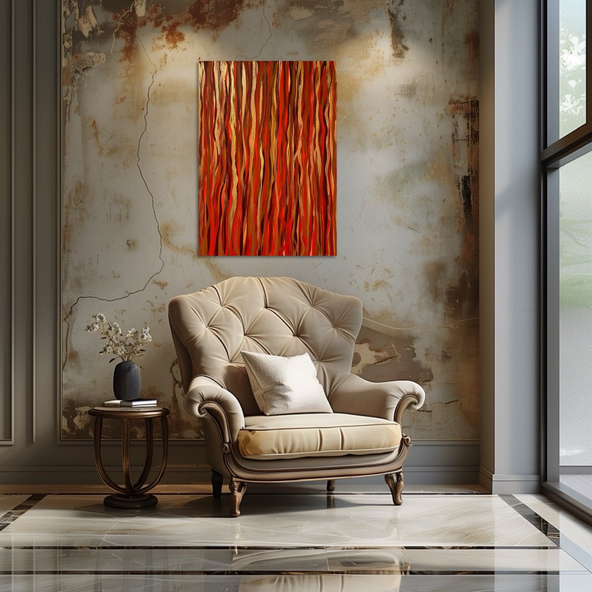 Abstract Acrylic Painting By Exclusive Arts, 20 X 28, Hand-Painted Red Gold, Original Artwork