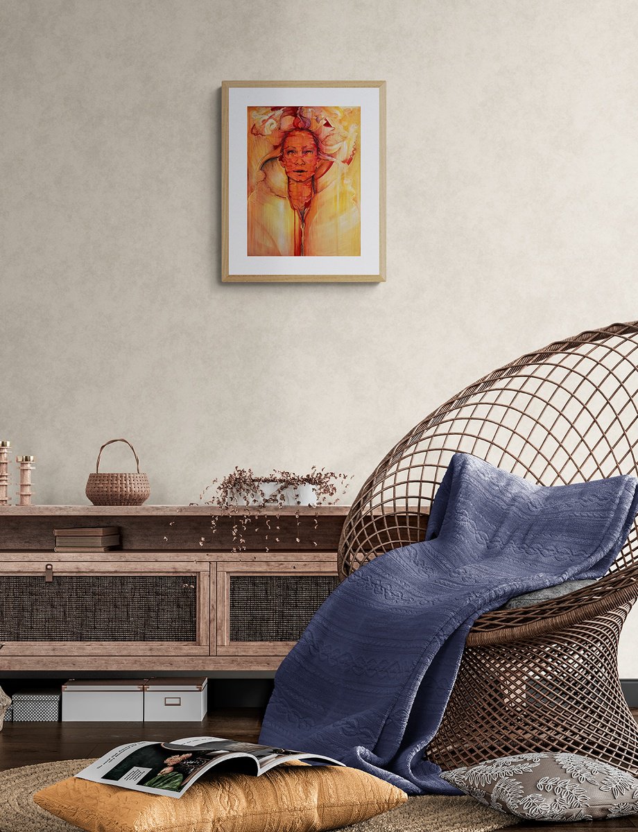 Surrealistic Portrait Painting By Marija Stojkovic, 12 X 17", Focus Ii, Original Artwork