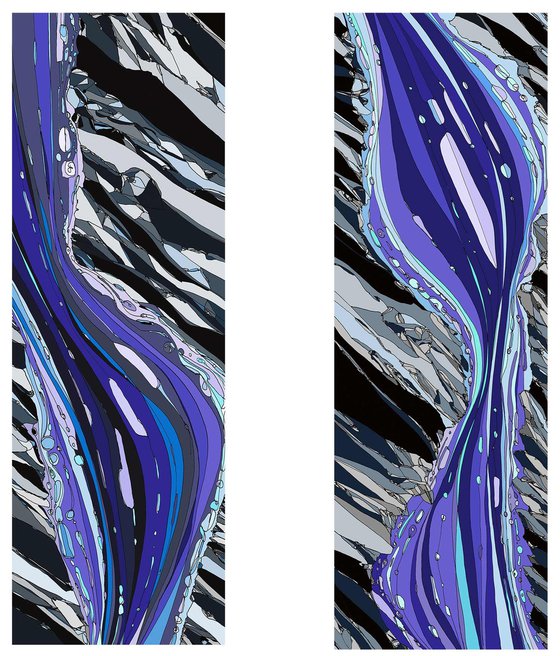 RIVERFLOW 1 and 2 two separate canvases digital artwork of a flowing river and rocks ready to hang