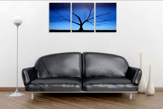 Tree in Blue 3 panel canvas