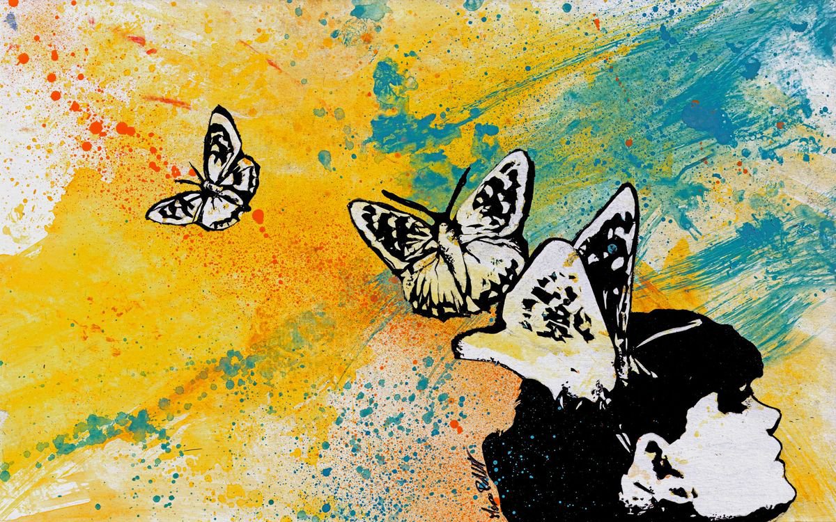 Long Gone Whisper III | graffiti woman silhouette with butterflies by Marco Paludet