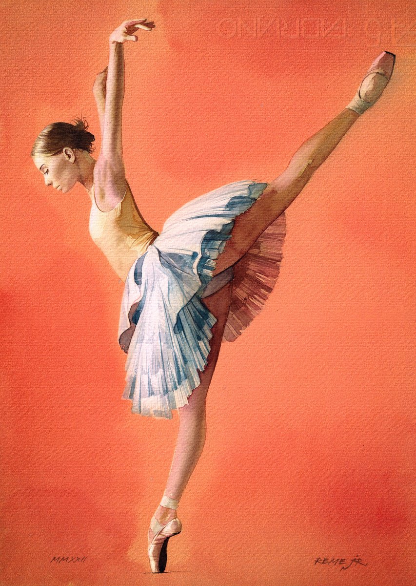 Photorealistic Portrait Watercolour By Reme Jr., 10 X 14", Ballet Dancer Dxii, Original Artwork