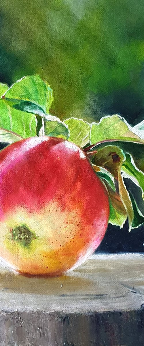 "An apple from grandmother's garden.  "  flower  liGHt original painting  GIFT (2021) by Anna Bessonova (Kotelnik)