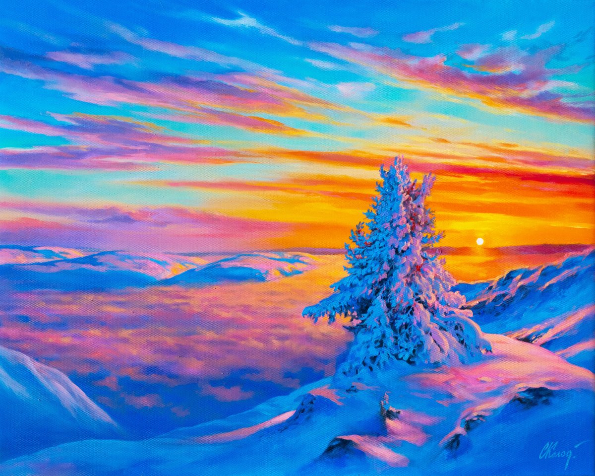 Abstract Landscape Oil Painting By Kolodyazhniy Sergey, 20 X 16", Far To The North, Original Artwork