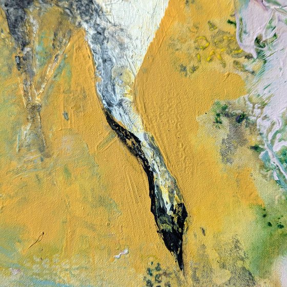 Crane in a floral stillness