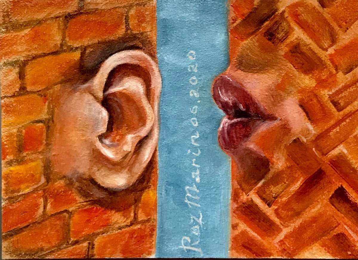 Surrealistic Portrait Oil Painting By Marina Deryagina, 7 X 5", Keep A Secret Human Collection, Original Artwork