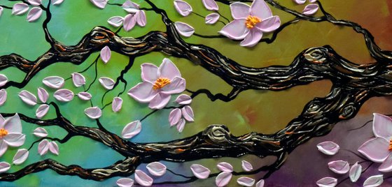 Sakura Blossom - Original Blossom Sakura Painting, Impasto Flowers Art