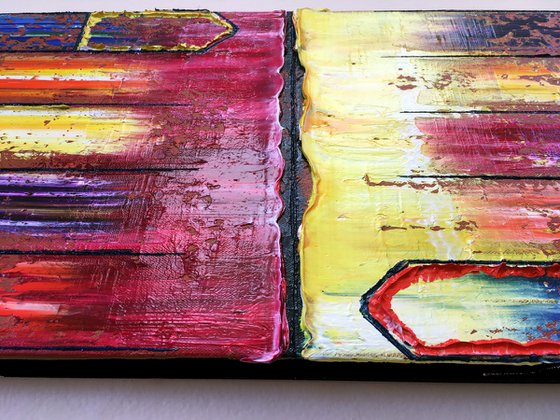 "All Roads Lead Here" - FREE USA SHIPPING + Special Price - Original PMS Abstract Oil Painting On Canvas - 36" x 12"