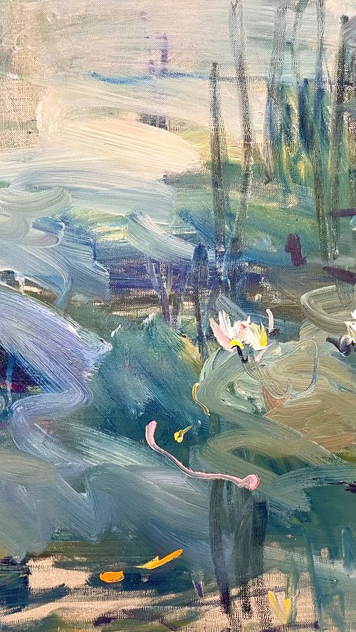 Water lilies. Evening reflections. by Lilia Orlova-Holmes