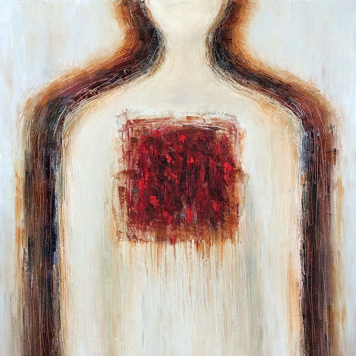 Expressive Oil Painting , War-Torn Soul By Yana Dulger, 28 X 28, Artwork For Sale On Artfinder