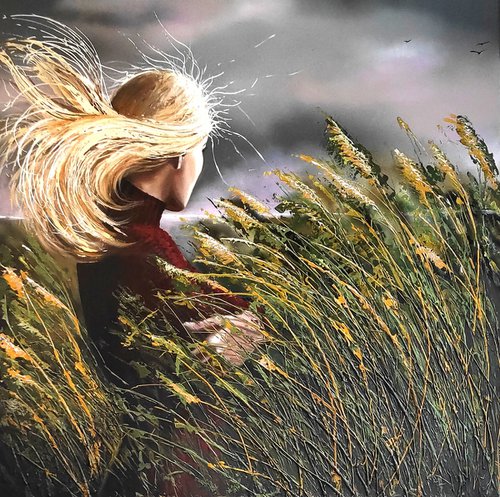 "Nord Wind"Original oil and acryl painting on canvas,large format 100x100x3 cm by Elena Kraft