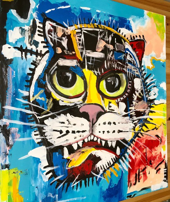 UNTITLED cat  version of famous painting by Jean-Michel Basquiat.