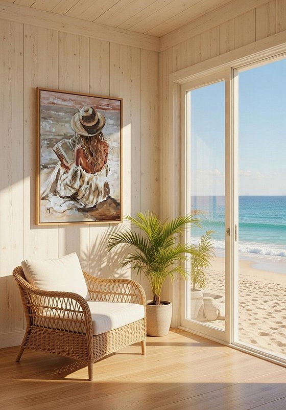 " GOOD STORY ON BEACH WITH BOOK "