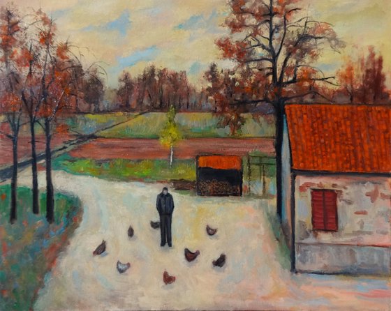 Man with chickens