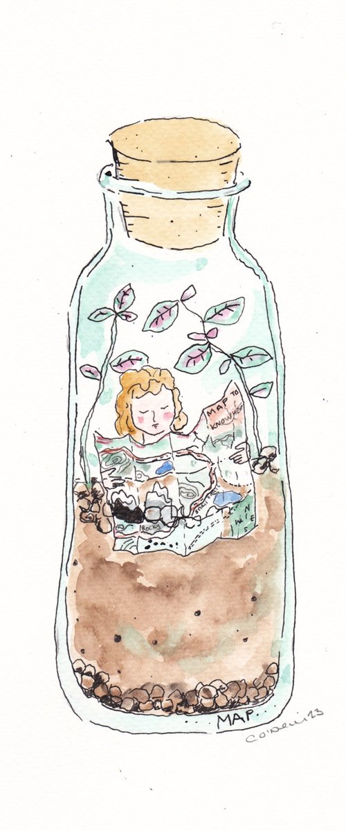 China Girl in a Terrarium reading a Map by Catherine O’Neill