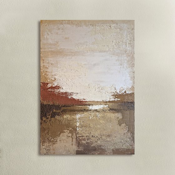 "Umber 2" Abstract brown cream textured art