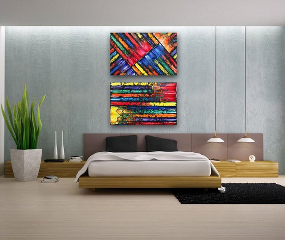 "Crushing It Series" - FREE USA SHIPPING - Original PMS Abstract Diptych Oil Paintings On Reclaimed Wood - 40" x 52"