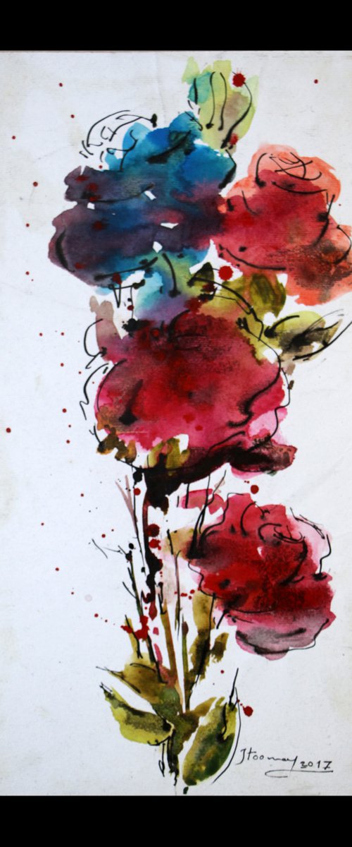 Vivid flowers, Watercolor on Paper, 25x42 cm by Jamaleddin Toomajnia