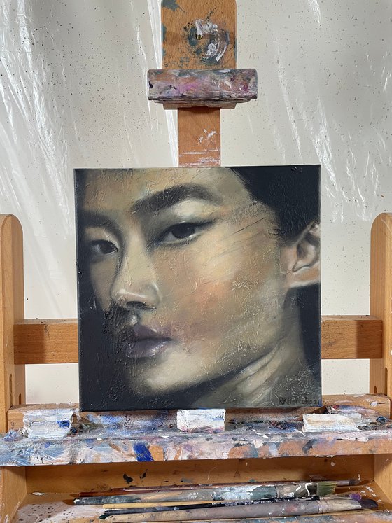 Ash Foo | female contemporary portrait in Asian model oil paint on canvas Painting by RK H