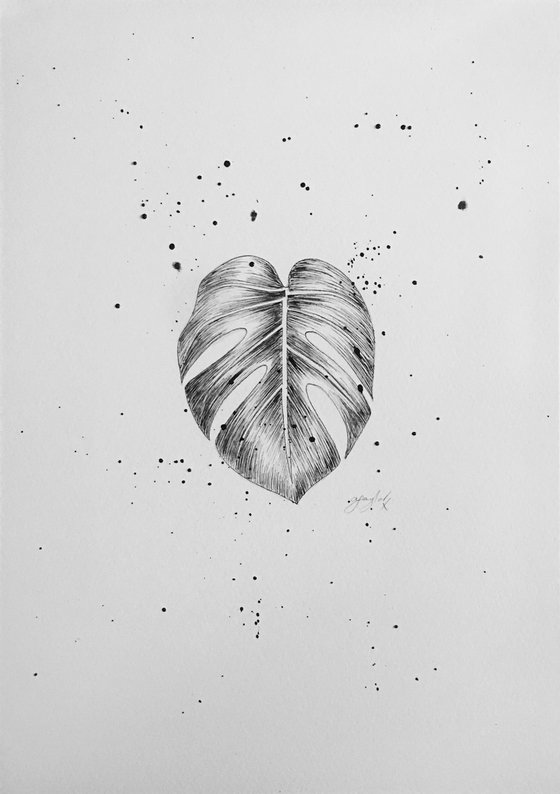 Monstera ink leaf
