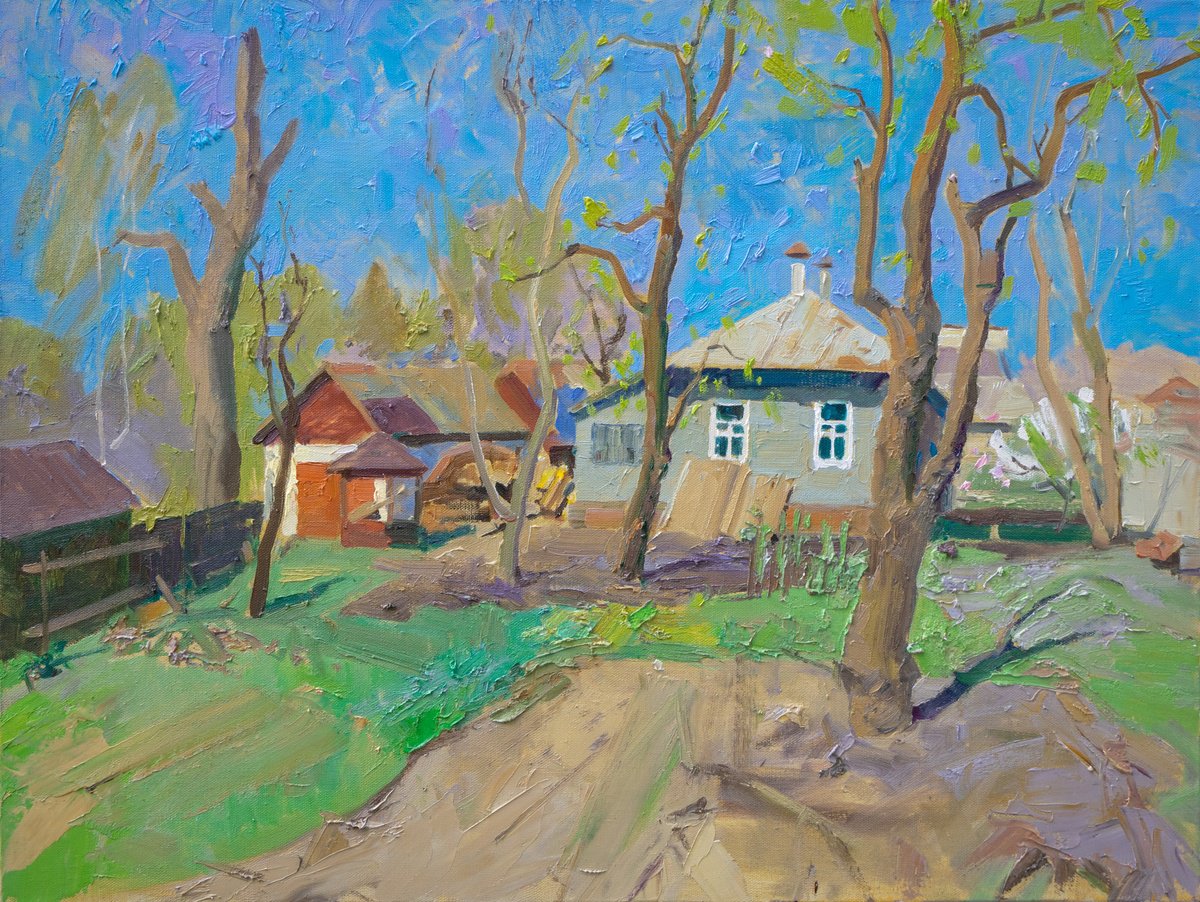 The yard near the Strizhen River. April by Victor Onyshchenko