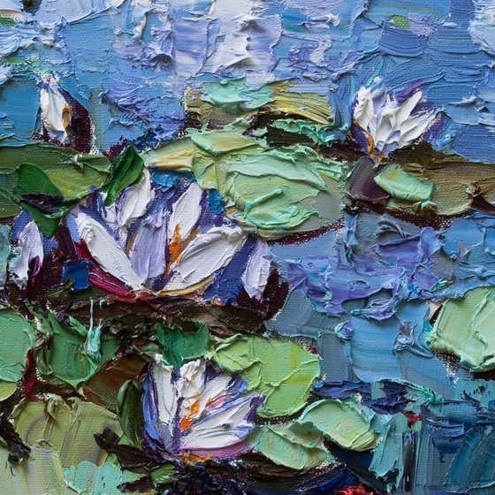 White Water Lilies - Impasto Original Oil painting
