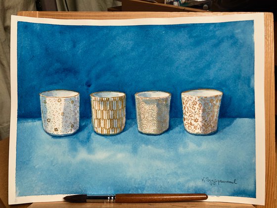 Golden sake cups