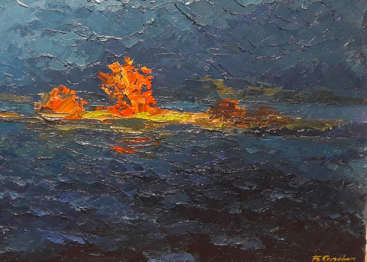 Oil painting Bad weather on the Dnieper Artfinder