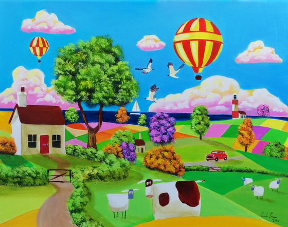 Colourful naive art painting