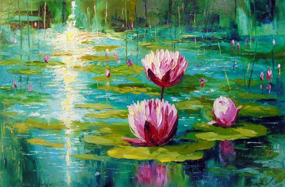 Lilies in a pond