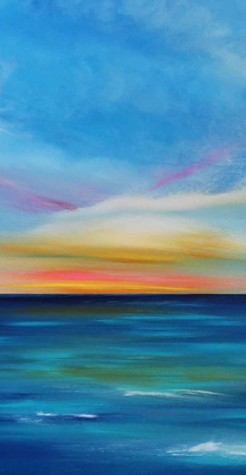 Dusk Embers - Cornish Seascape, Art, Skyscape by Mel Graham