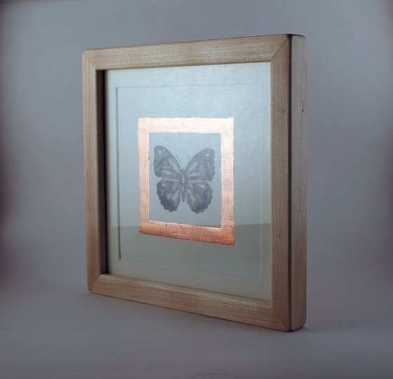 Butterfly with Copper Leaf / Framed in a Maple Frame